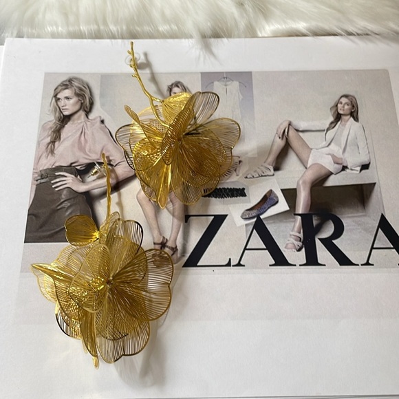 Zara Gold Branch Flower Drop Earrings - Picture 9 of 14